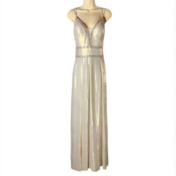 Camille Dress Metallic Sweetheart Rhinstone Maxi Champagne Plus Size 14 - Picture 3 of 17
